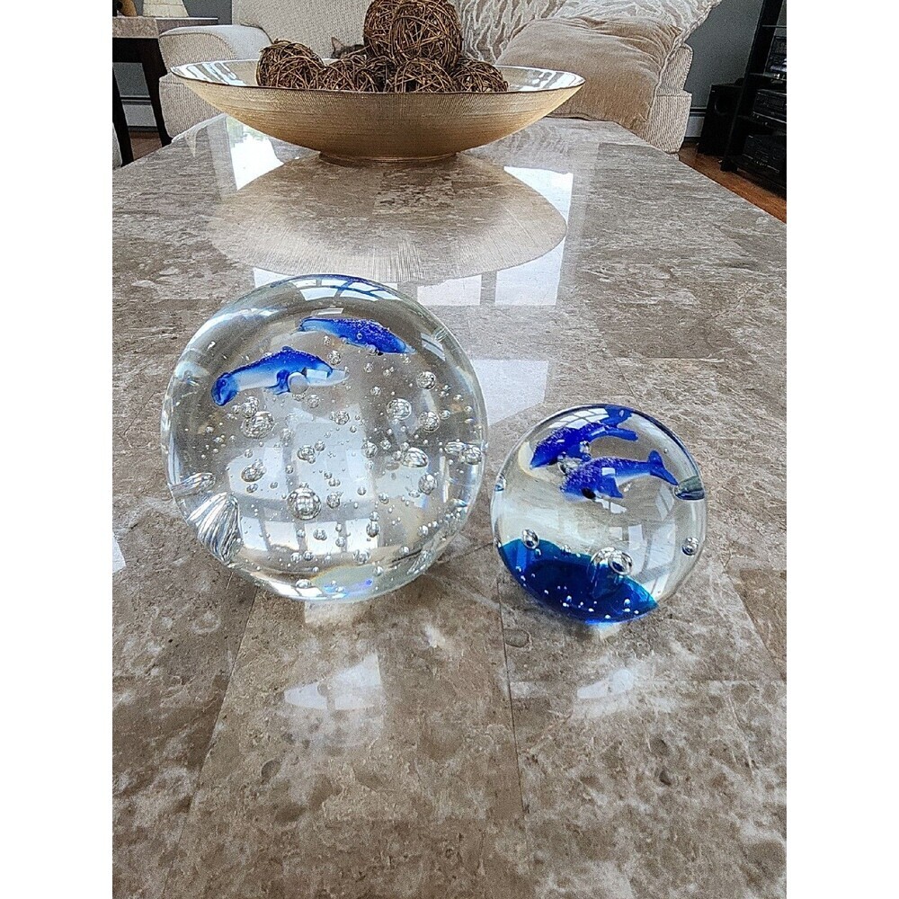 Dynasty Gallery Blown Glass Dolphin  Clear With Suspended Bubbles, 2 Sizes